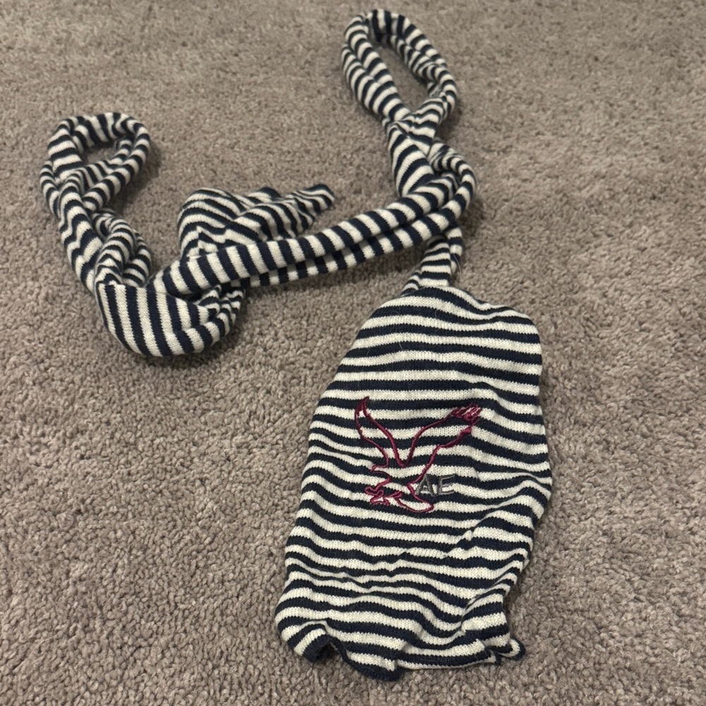 American Eagle Striped Knit Scarf with Embroidered Logo y2k
